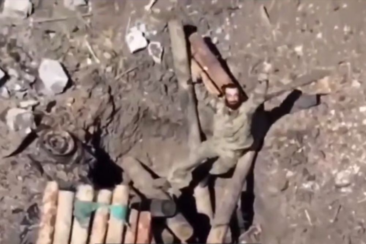 Drone captures Russian soldier's emotional reaction to dropped water bottle